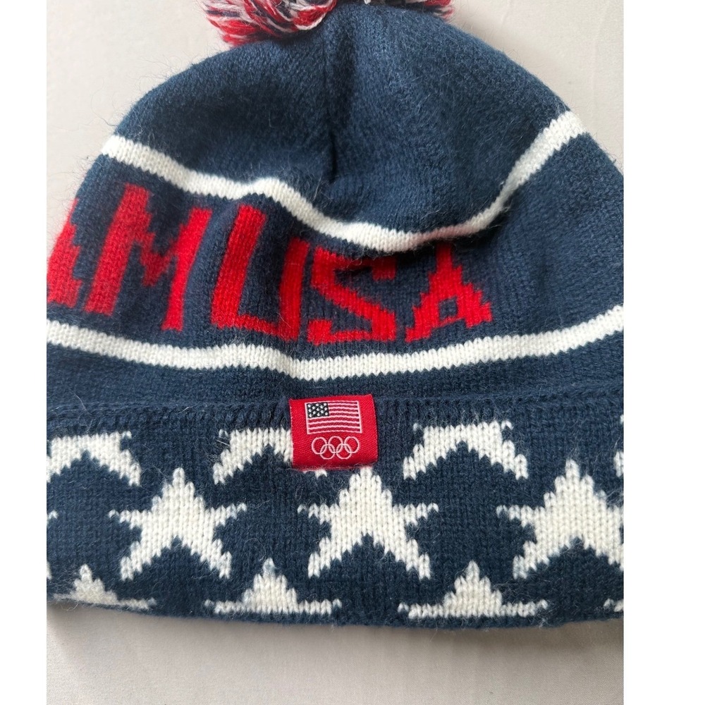 Team USA Olympic Knit Pom Beanie Hat Navy Red White One Size Winter USA - Picture 3 of 8